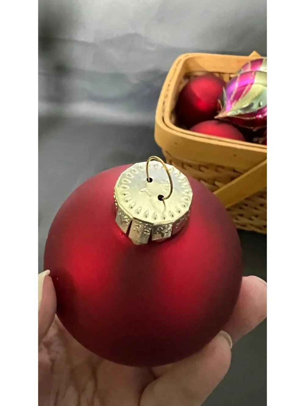 Festive Christmas Ornaments Set In Woven Basket